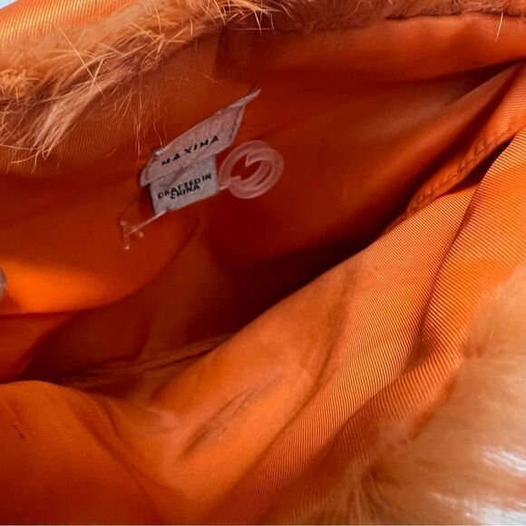 Wilson Leather: Maxima Small Rabbit Fur Crossbody Purse in Orange - Picture 5 of 13